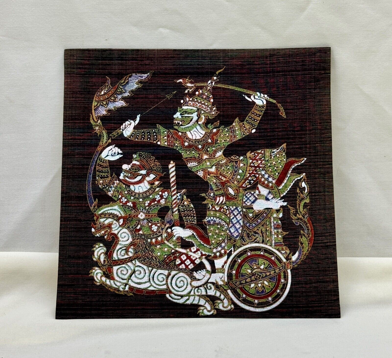 Vintage Thai Hand Painted Silk Prince Ramakien Mythology in Chariot