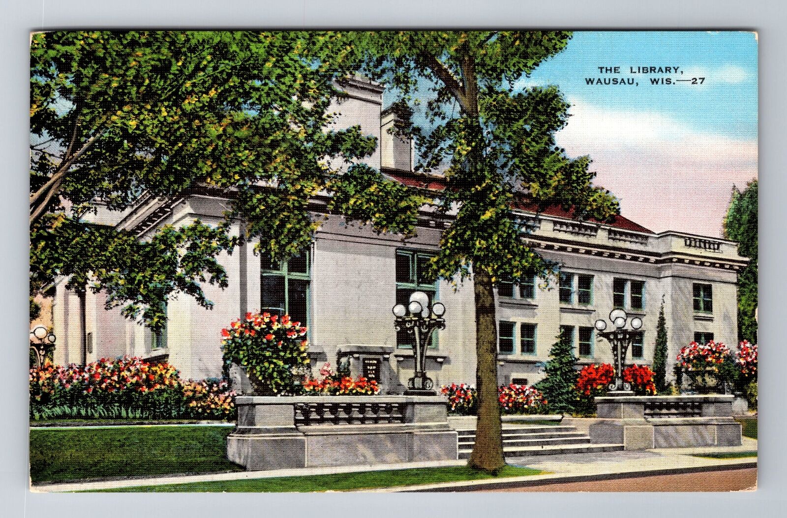 Wausau WI-Wisconsin, the Library, c1940 Antique Vintage Postcard