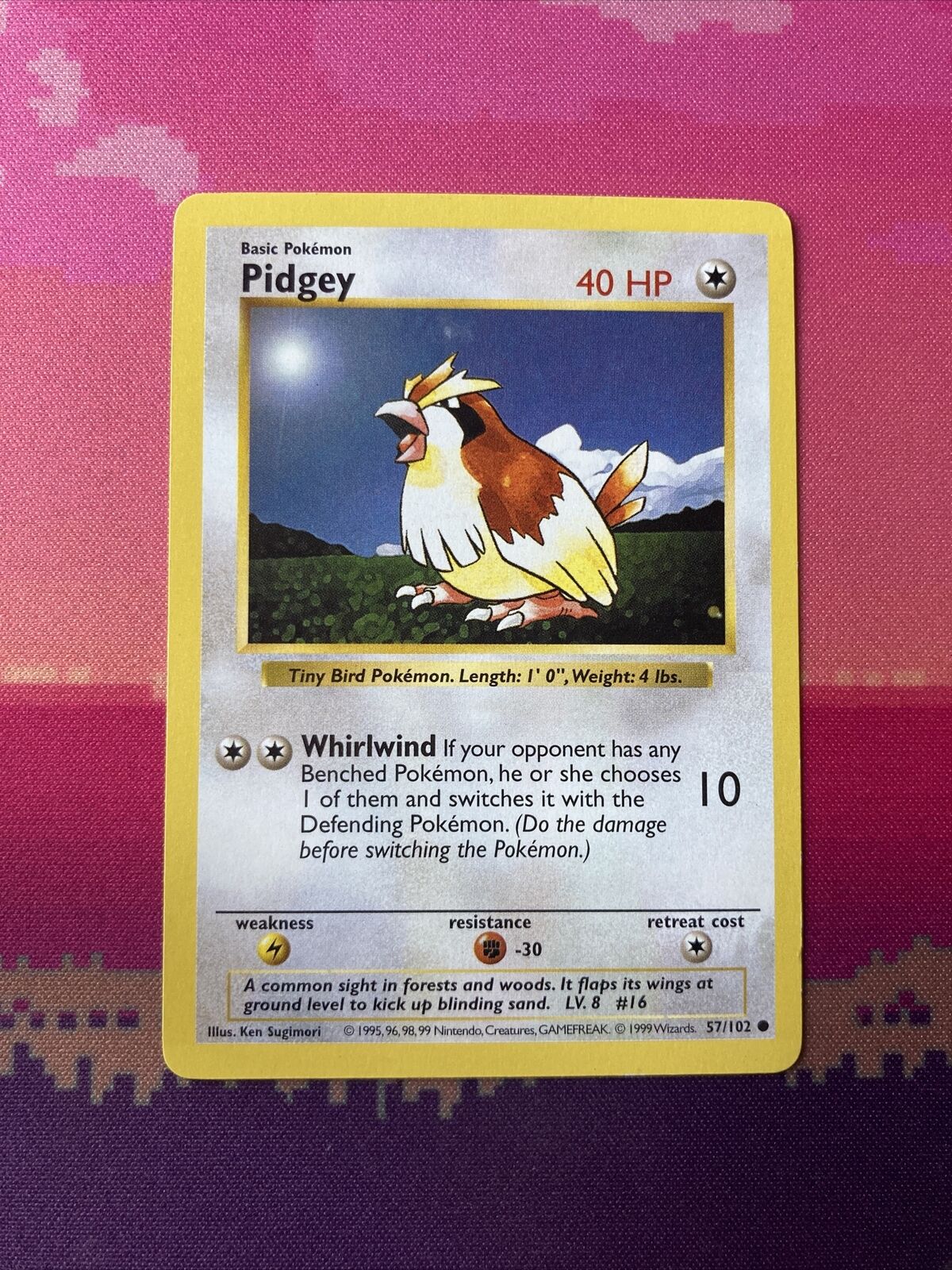 Pokemon Card Pidgey Shadowless Base Set Common 57/102 Near Mint Condition