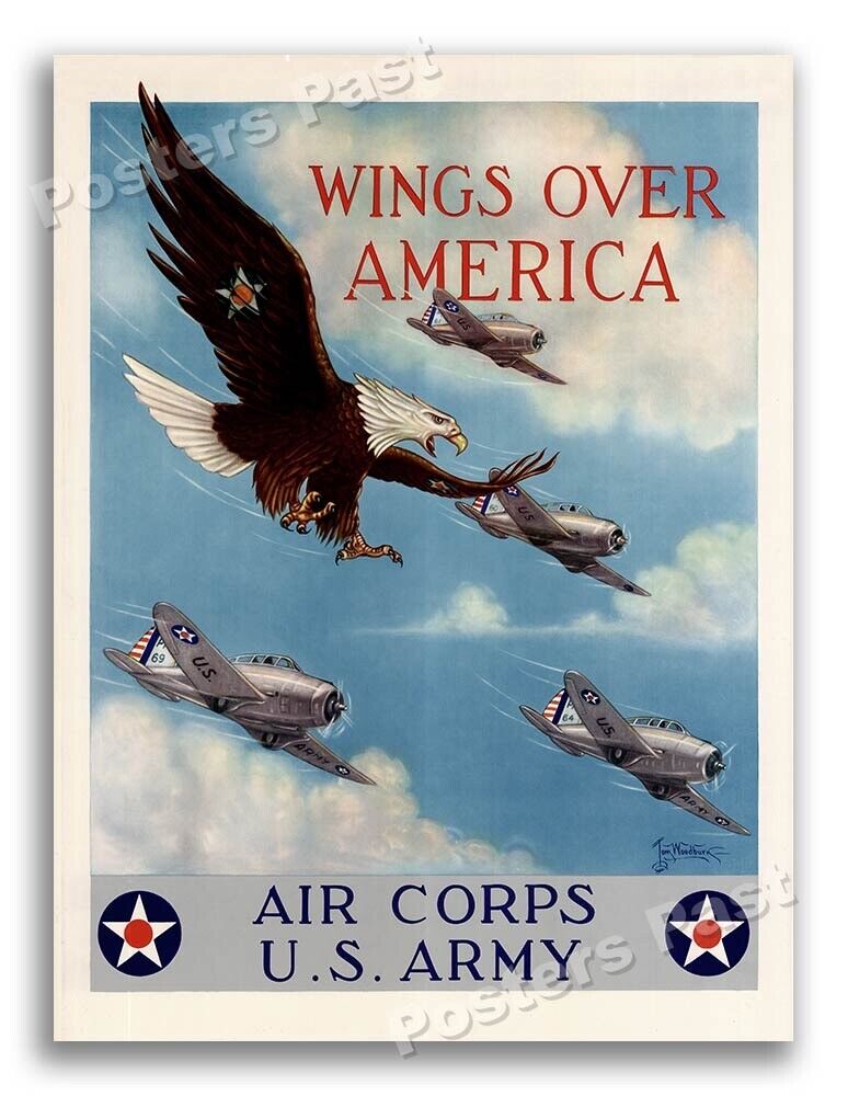 “Wings Over America” 1939 Vintage Style WW2 War Air Corps Poster 18x24