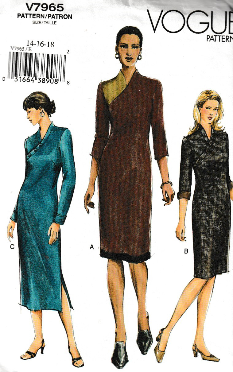 Vogue Pattern V7965 c2004, Misses\Petite Asian Inspired Dress, Size 14-16-18