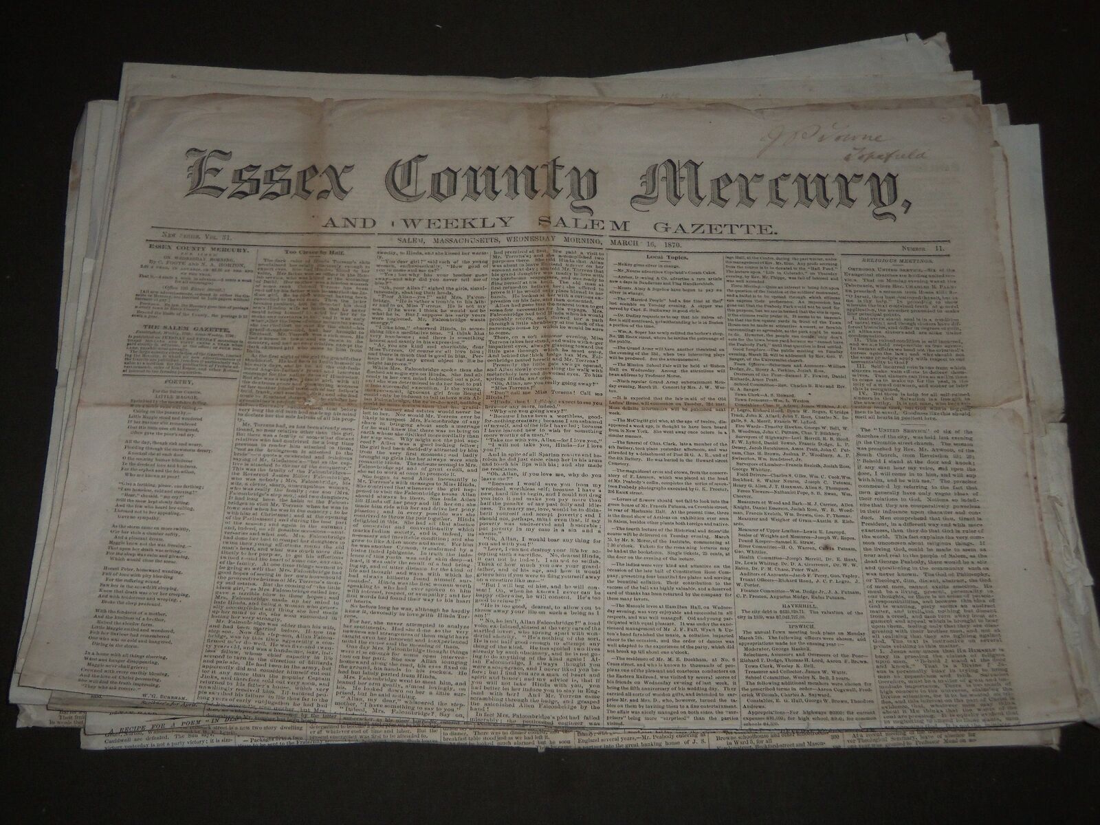 1870-1871 ESSEX COUNTY MERCURY NEWSPAPER LOT OF 12 ISSUES - SALEM - NP 2385