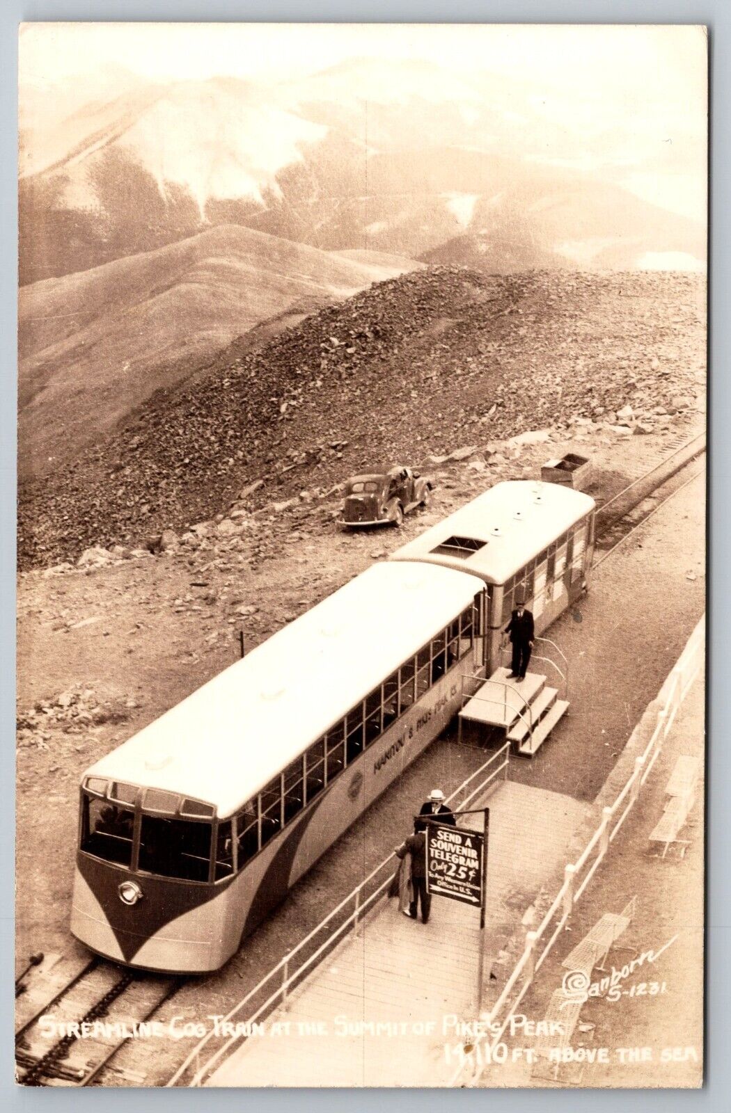 Streamline Cog Train. Summit Of Pikes Peak. Sanborn Real Photo Postcard. RPPC