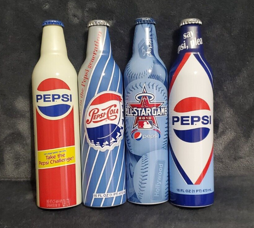 Lot of 4 Pepsi-Cola 16 oz Unopened Aluminum Bottles