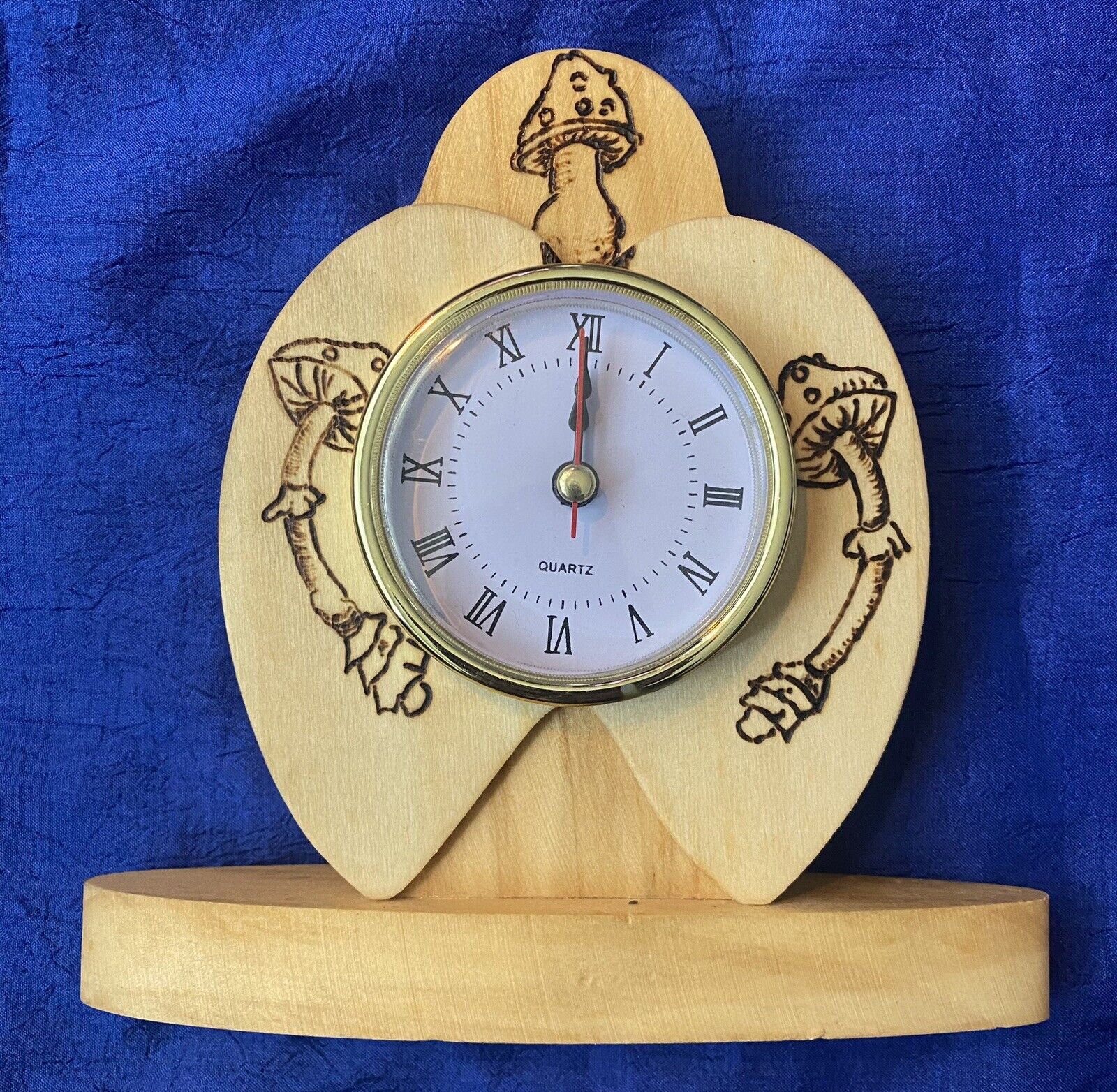 Mushroom Themed Hand-Burned Wooden Clock 6” 