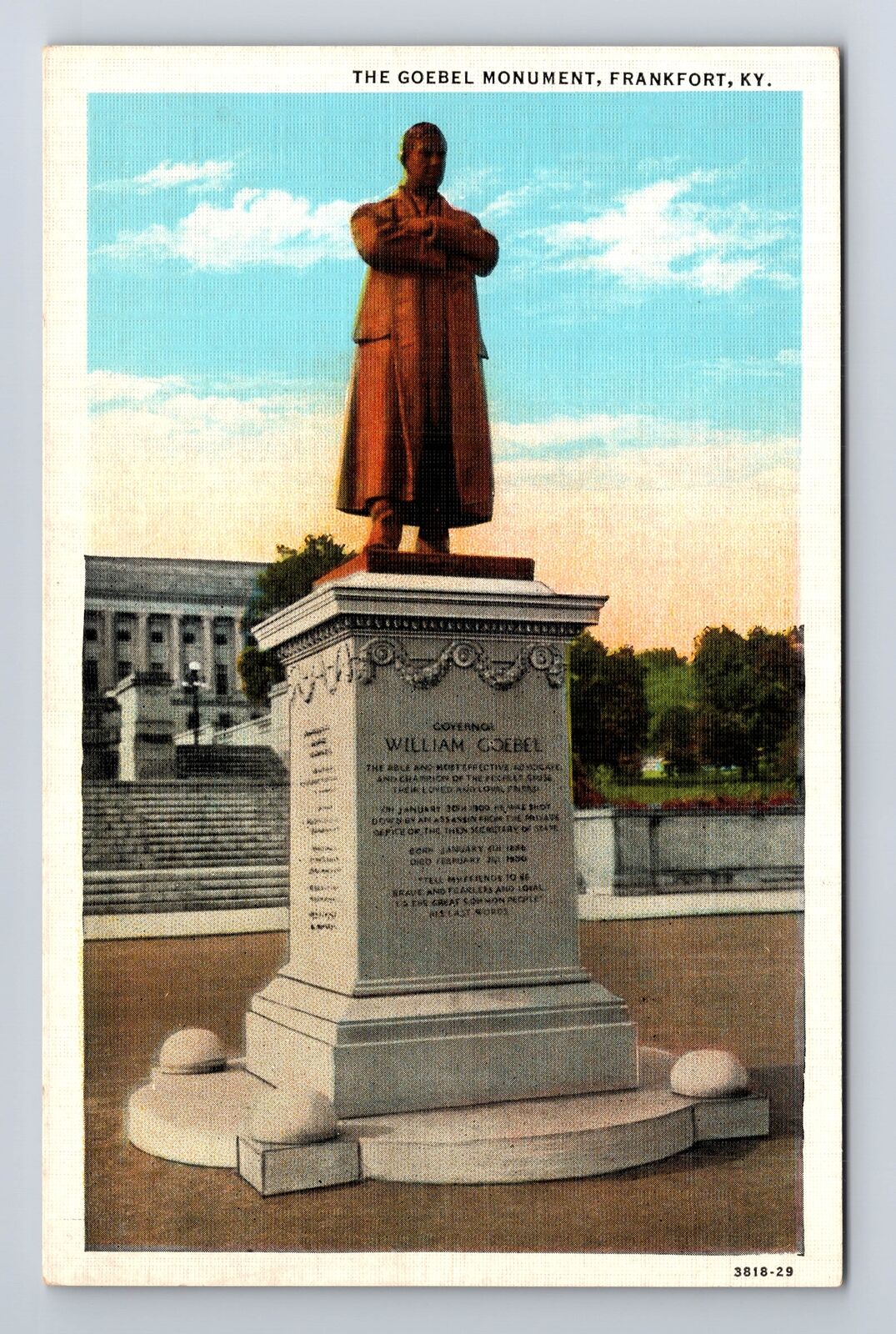 Frankfort KY-Kentucky, The Goebel Monument, Antique, Vintage Souvenir Postcard