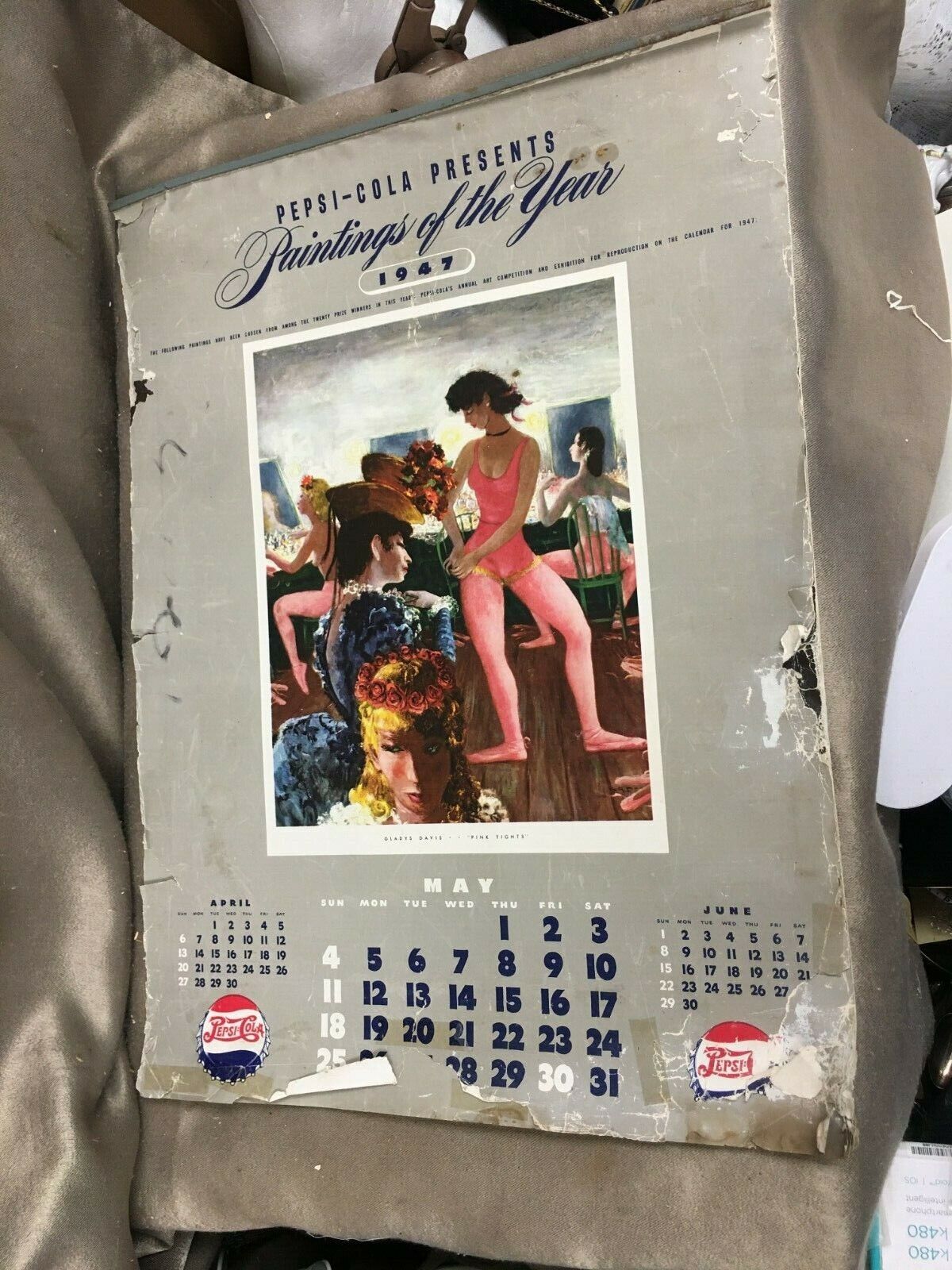 Vintage 1947 Pepsi Cola Paintings of the Year Calendar May Through December