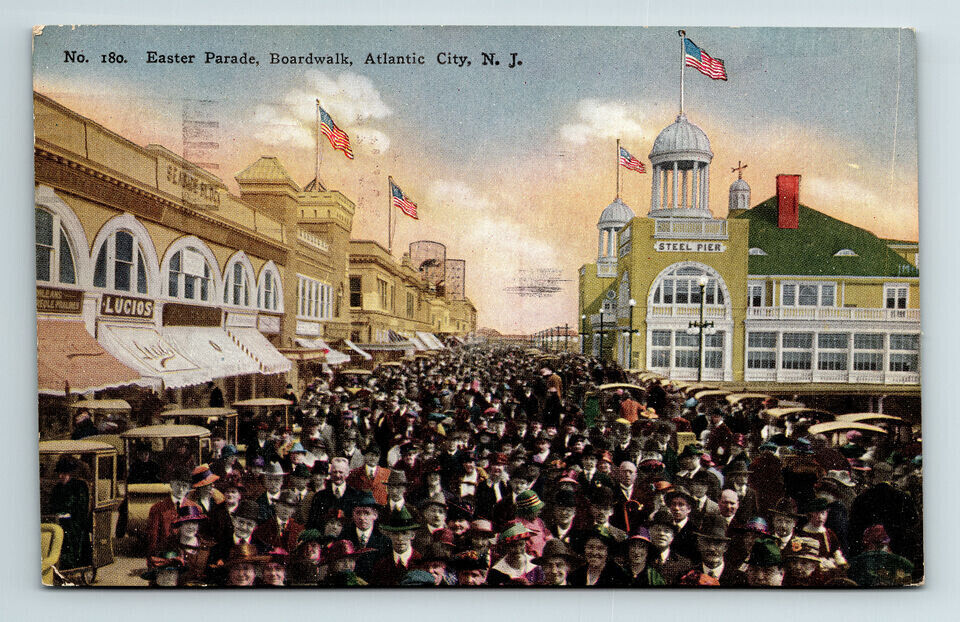 c1923 DB Postcard Atlantic City NJ Easter Parade Steel Pier Boardwalk