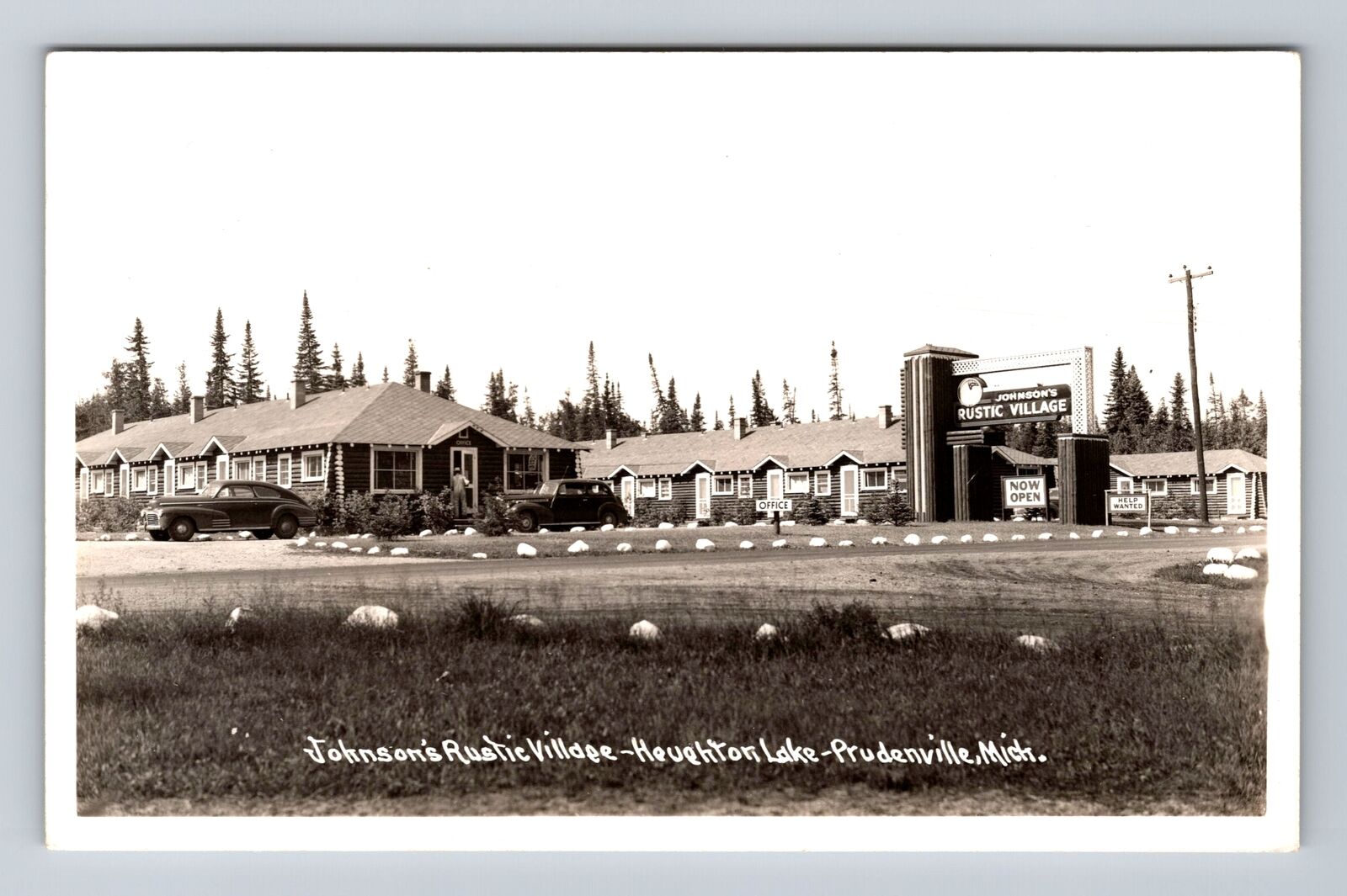 Prudenville MI-Michigan, RPPC, Johnson's Rustic Village, Lake, Vintage Postcard