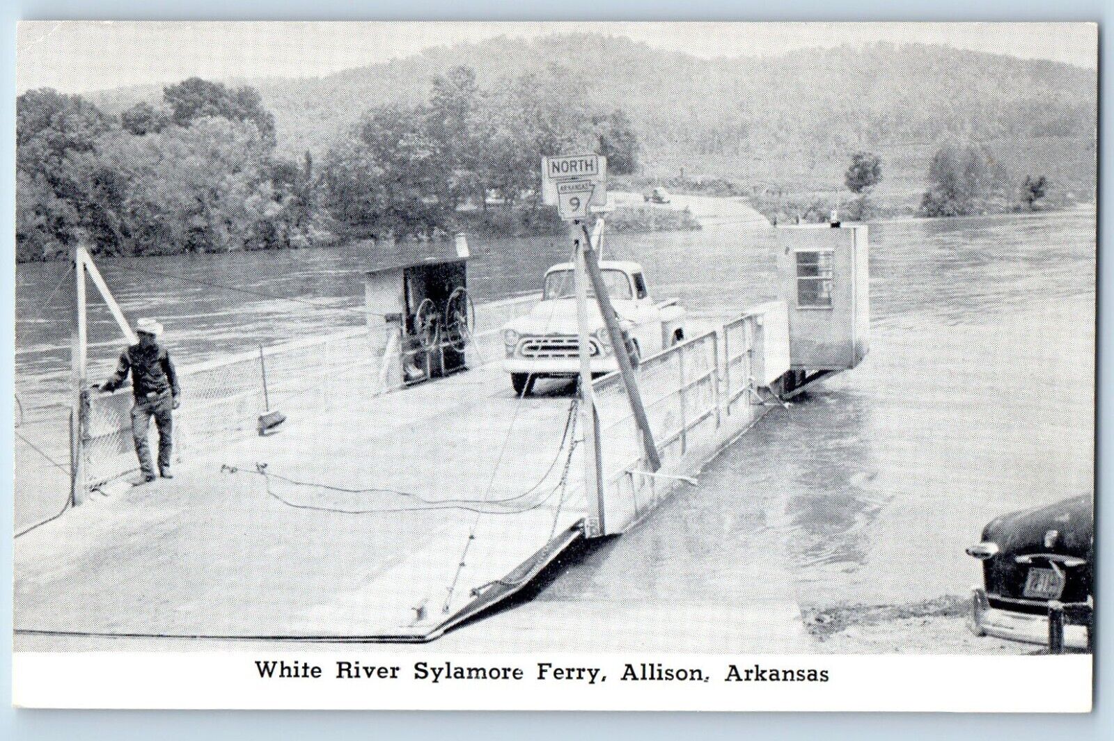 Allison Arkansas AR Postcard White River Sylamore Ferry Classic Car 1940 Antique