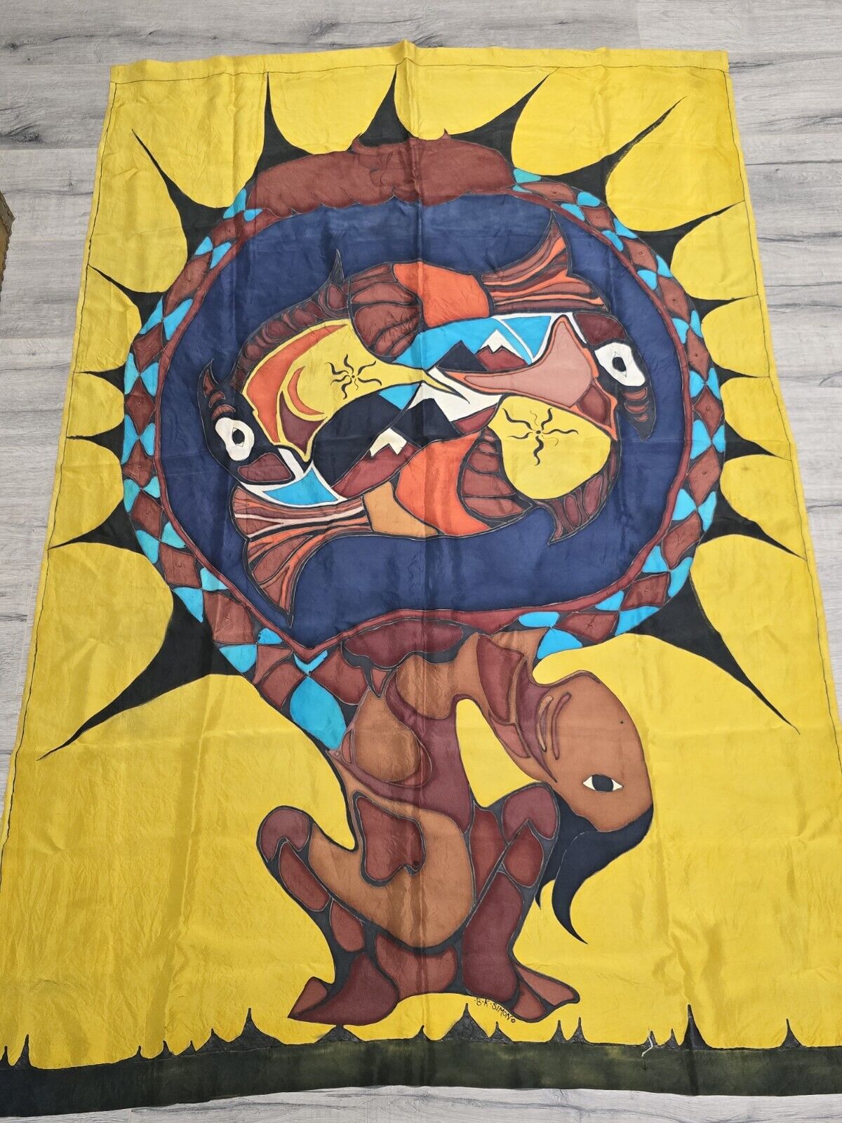 Vintage Native American Aboriginal Indigenous Silk Painting Batik - B.K. Simon
