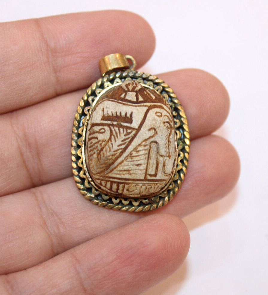 RARE ANCIENT EGYPTIAN ANTIQUE Pendant ROYAL SCARAB Old Egyptian Necklace (B+)