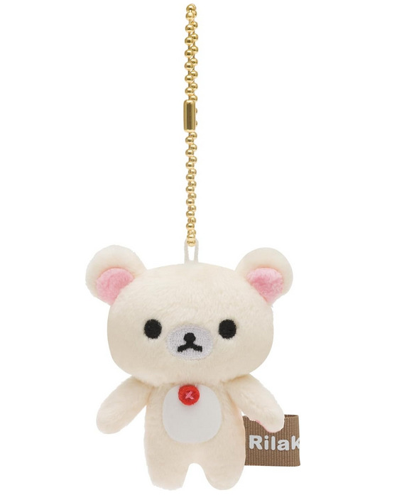 JAPAN Rilakkuma Khaki Ivory Bear Furry Mini Plush Key Ring Bag Decor Relaxing