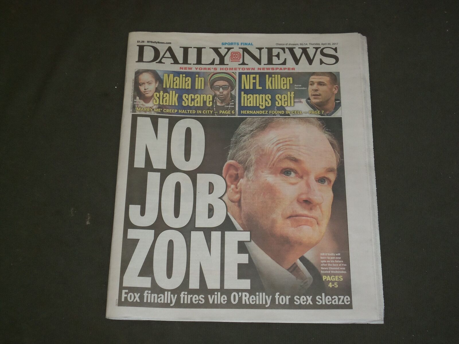 2017 APRIL 20 NEW YORK DAILY NEWS - BILL O\'REILLY FIRED FOR SEX SLEAZE
