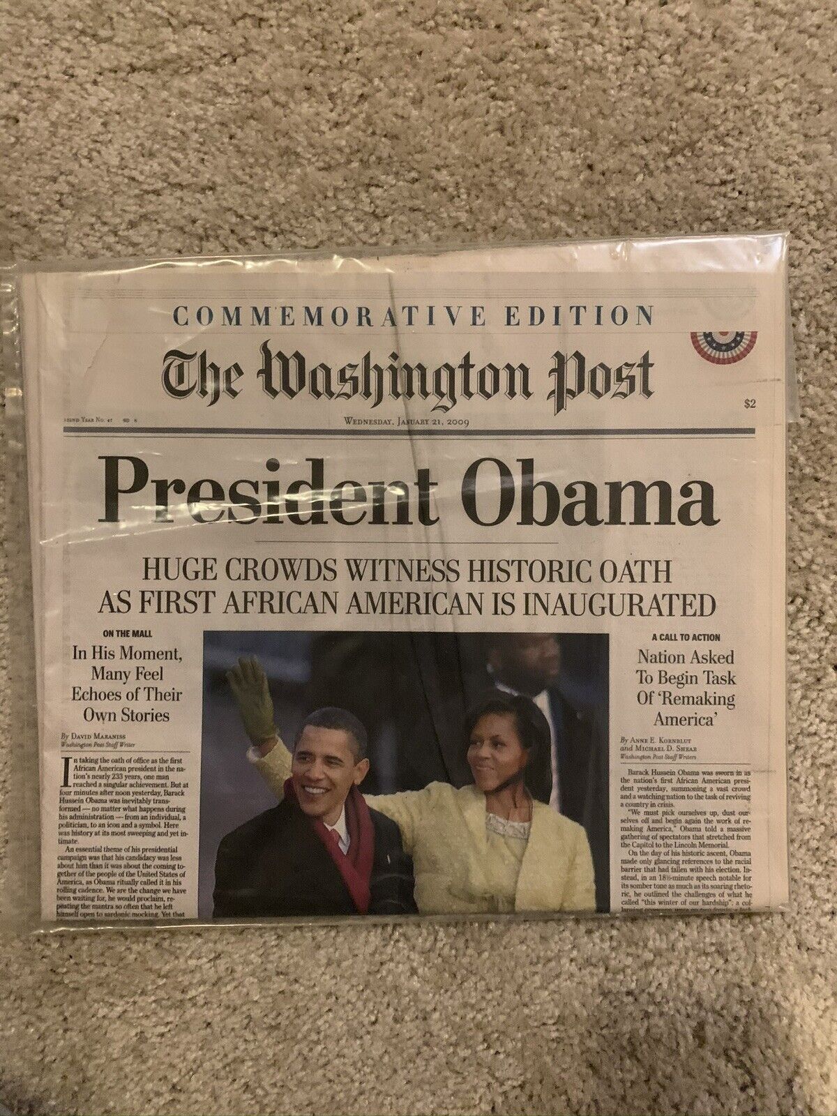 President Obama Elected/Inaugurated Washington Post Commemorative Newspaper