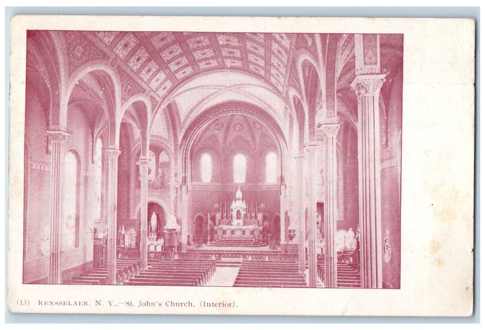 c1905 St John\'s Church Interior Rensselaer New York NY Vintage Antique Postcard