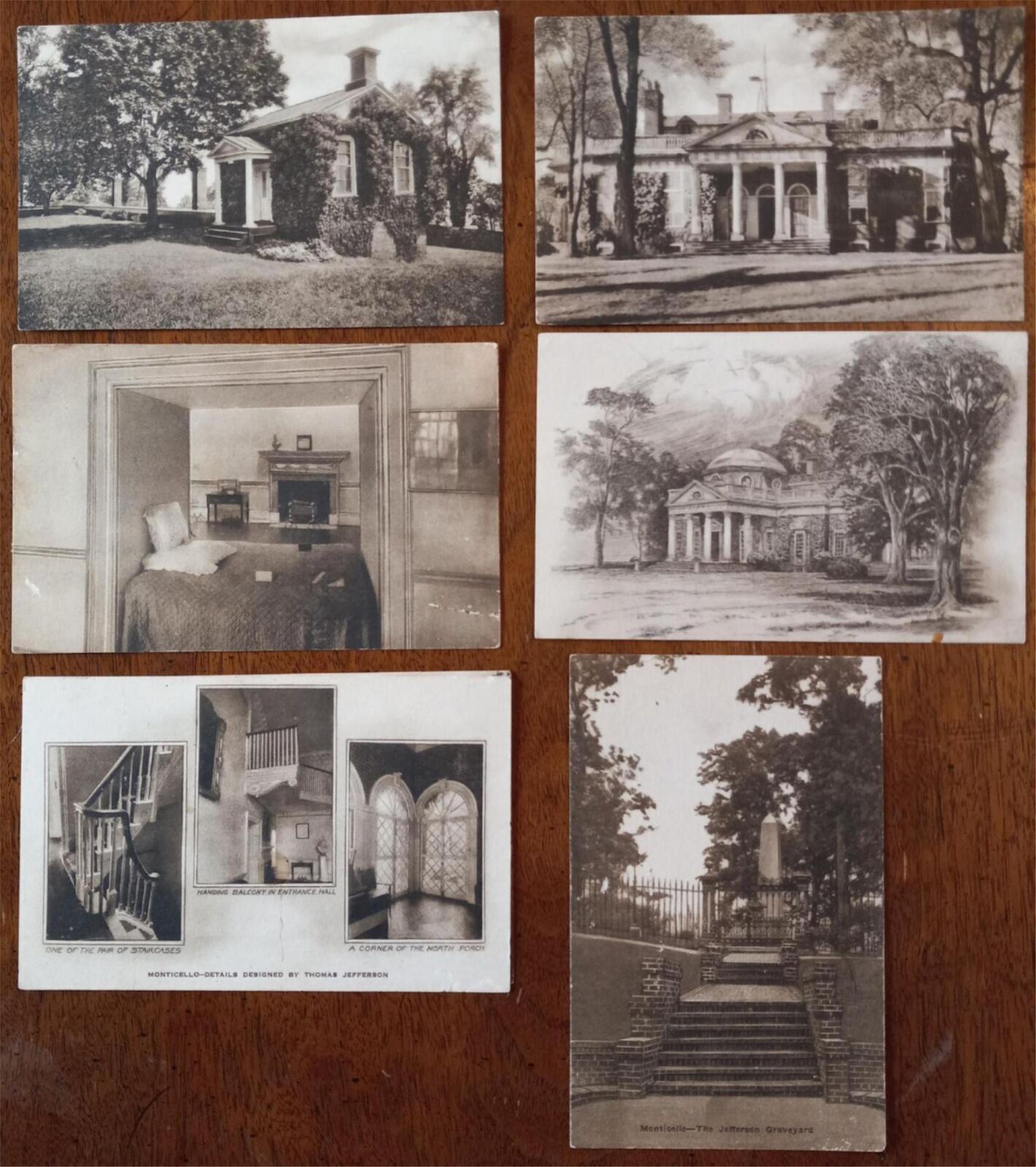 1928 MONTICELLO HOME OF THOMAS JEFFERSON LOT OF 7 DIFFERENT POSTCARDS 2247