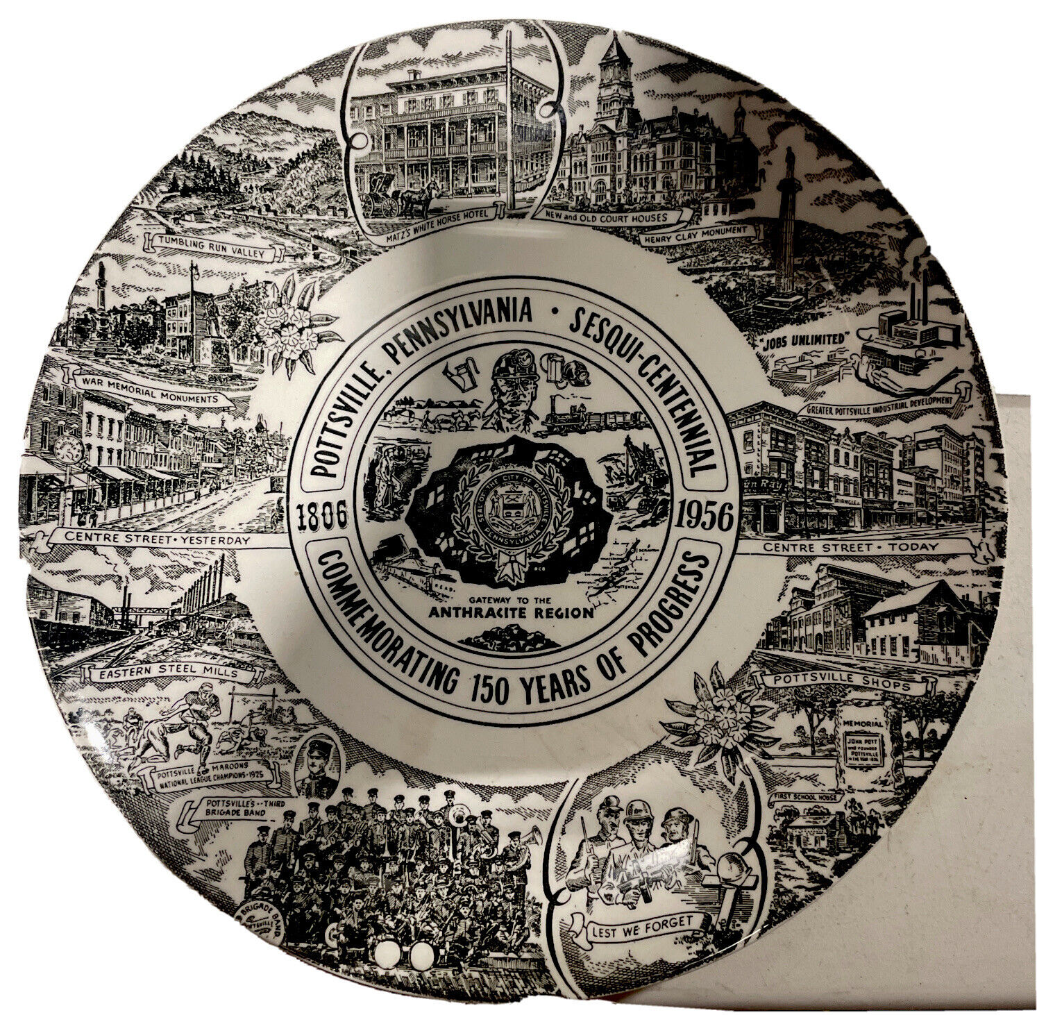 Pottsville, PA Sesquicentennial 1806-1956 Commemorative Collectible Plate