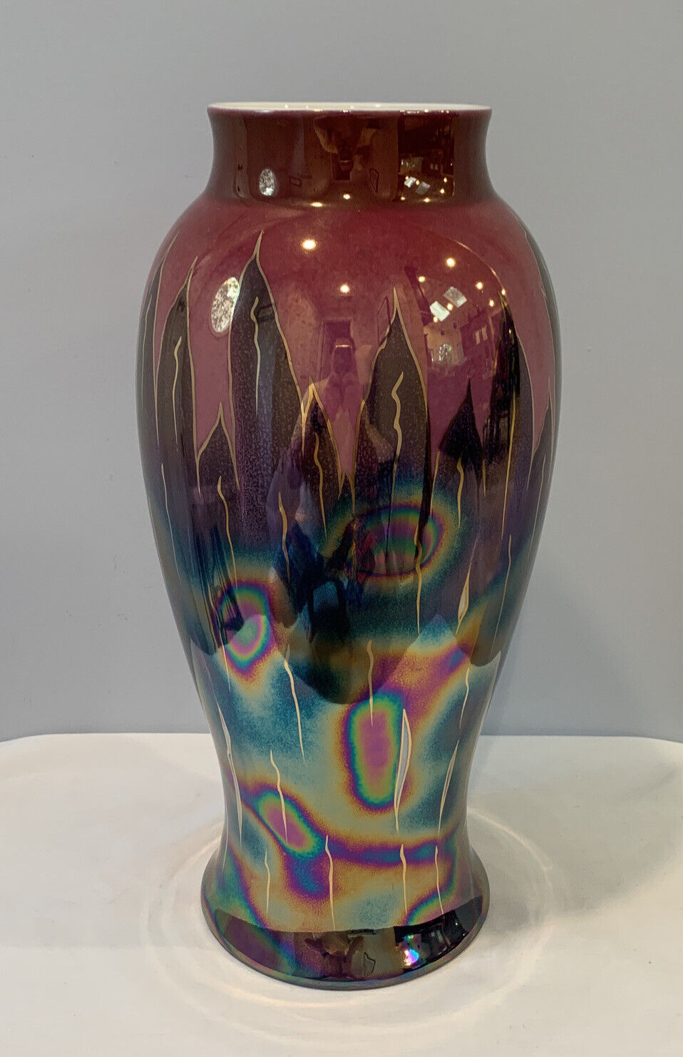 VTG Royal Bavarian Fayence Irredescent Glazed Vase 14