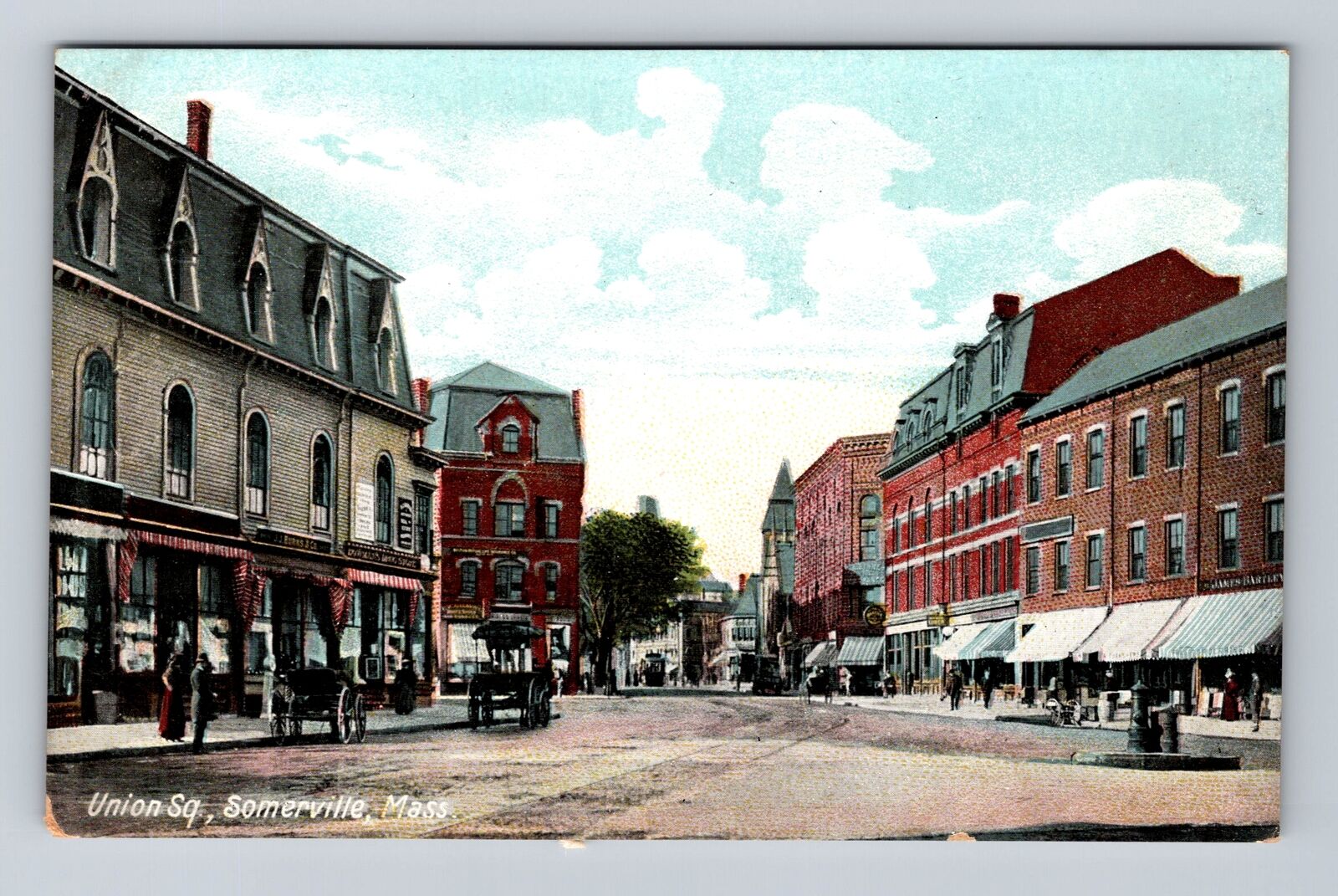Somerville MA-Massachusetts, Scenic View Of Union Square, Vintage Postcard
