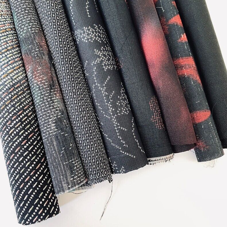 Bundle #105 Noir Vintage Silk Fabric Scraps Japanese Kimono Fabric Bag