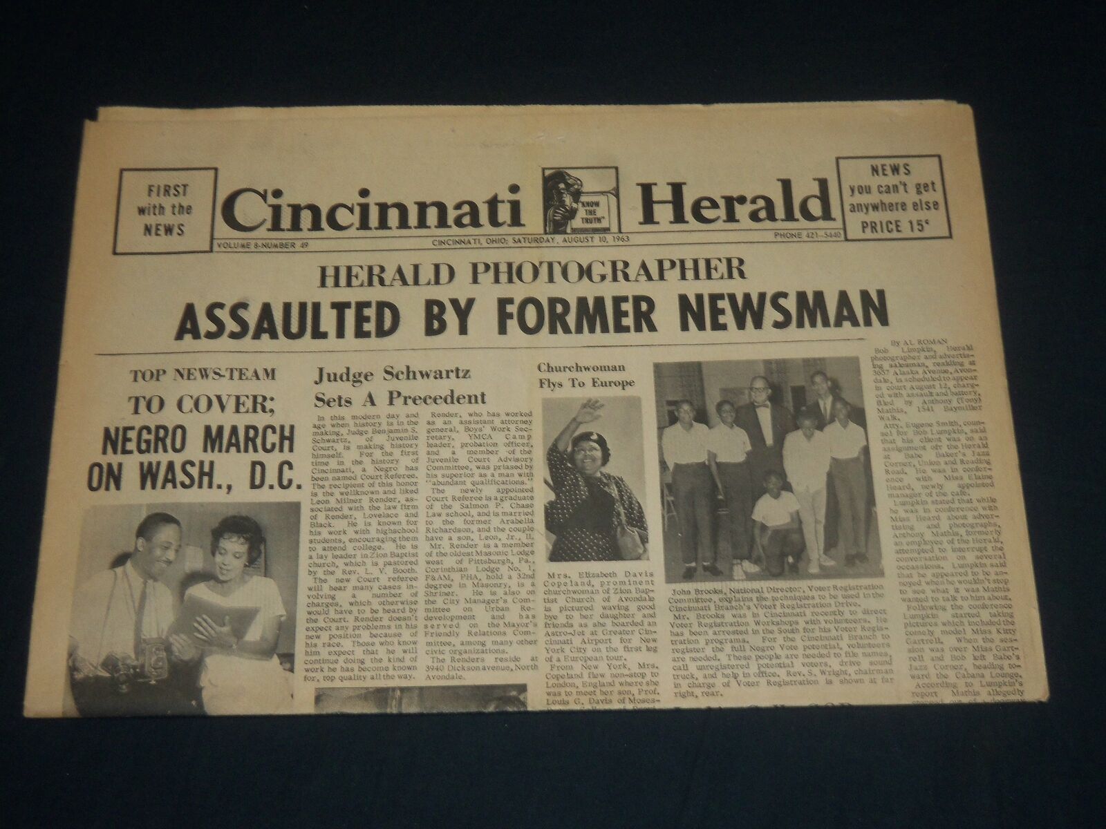 1963 AUGUST 10 CINCINNATI HERALD NEWSPAPER - NEGRO MARCH ON WASH, D. C - NP 4399