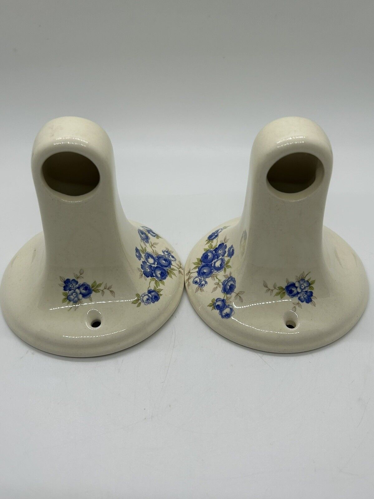 Vintage Athena California Porcelain Towel Bar Holder With Blue Flowers 