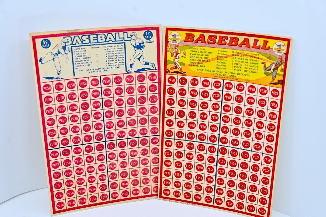 TWO Vintage 1935 Unpunched Tavern Bar BASEBALL PUNCH CARDS. 1 cent. Candy