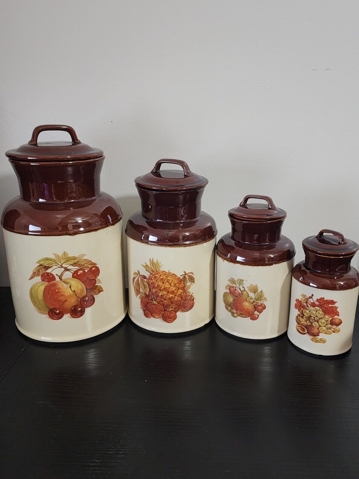 Vintage McCoy Pottery Fruit Festival Canister Jar Set Milkcan 251 252 253 254