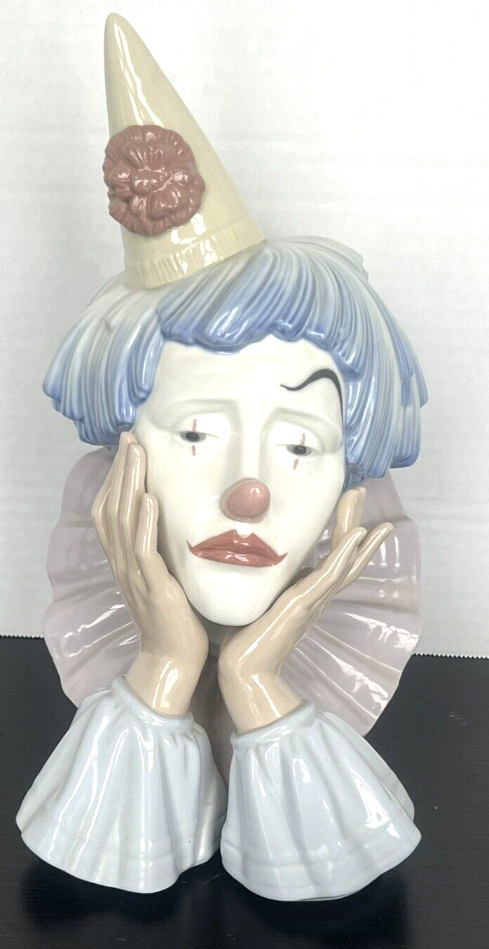 Lladro 5129 Jester Head Sad Clown Bust Porcelain Figurine Mint