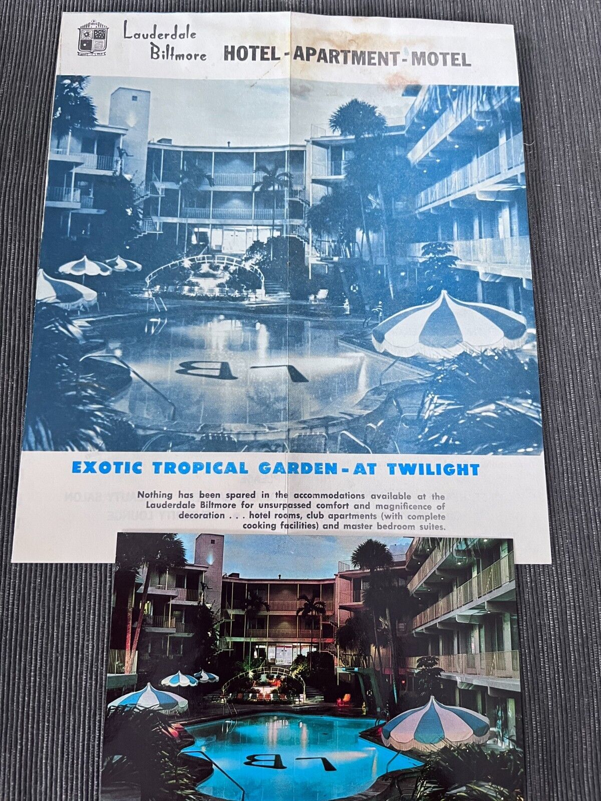 Lauderdale Biltmore Motel Apartments Ft Lauderdale  FL postcard brochure 1974