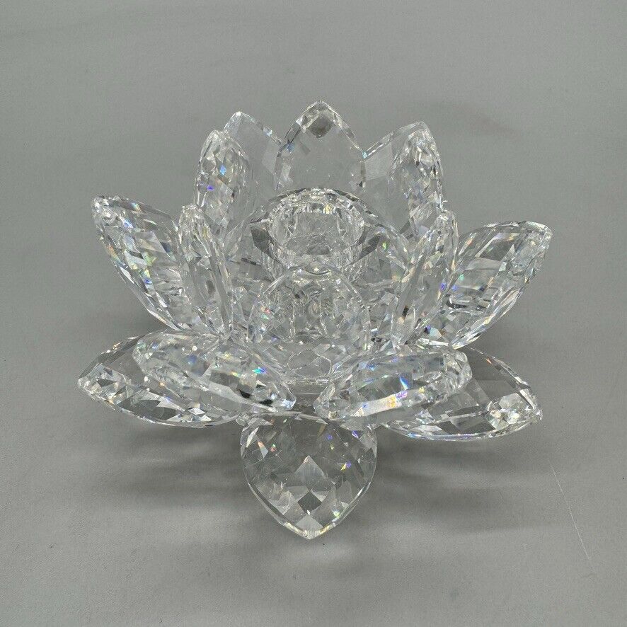 Swarovski Set Of 2 Faceted Crystal Lotus Flower Footed Candle Holder