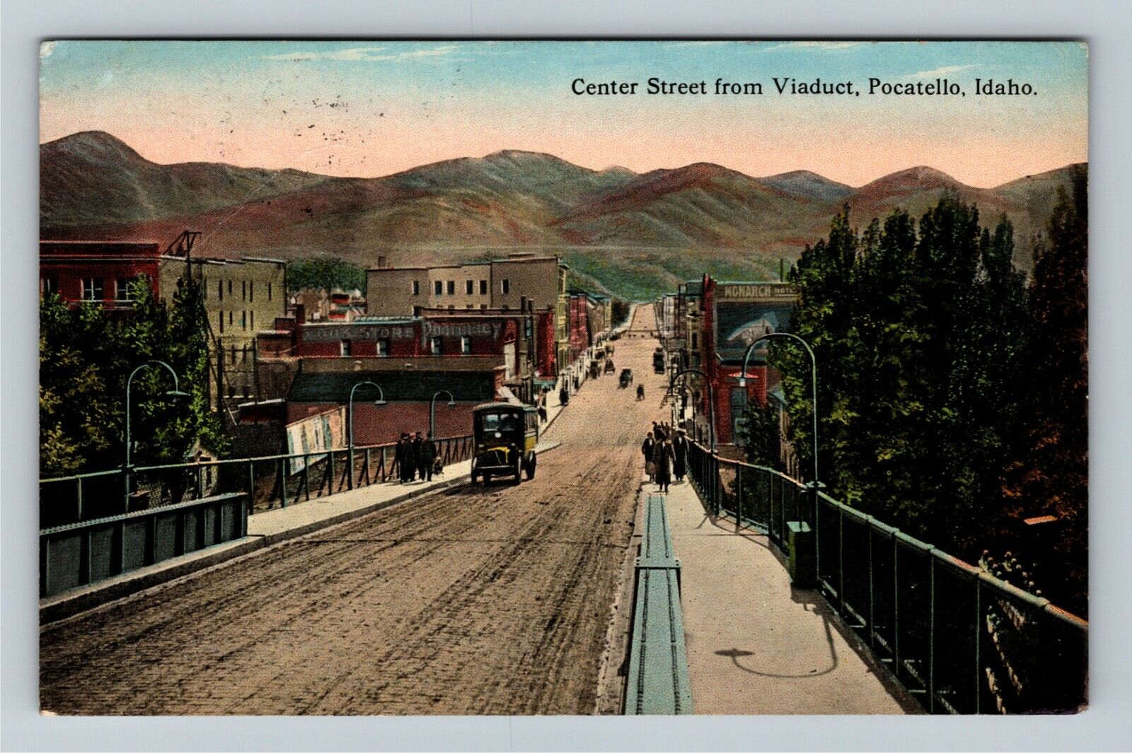 Pocatello ID-Idaho, Center Street from Viaduct, c1915 Vintage Postcard