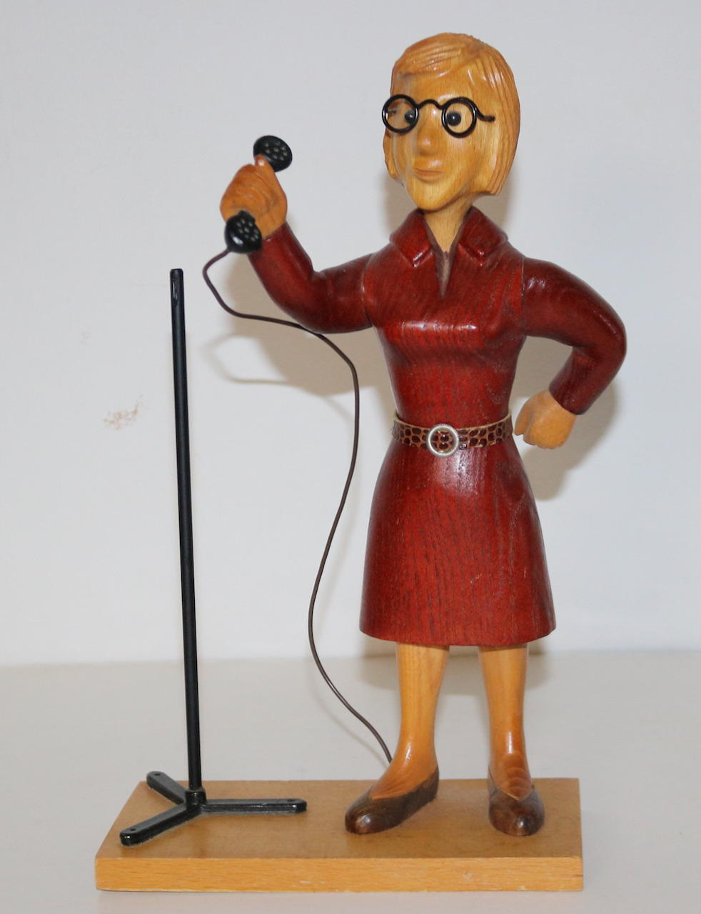 Romer vintage hand carved wooden Italian Woman with telephone figurine