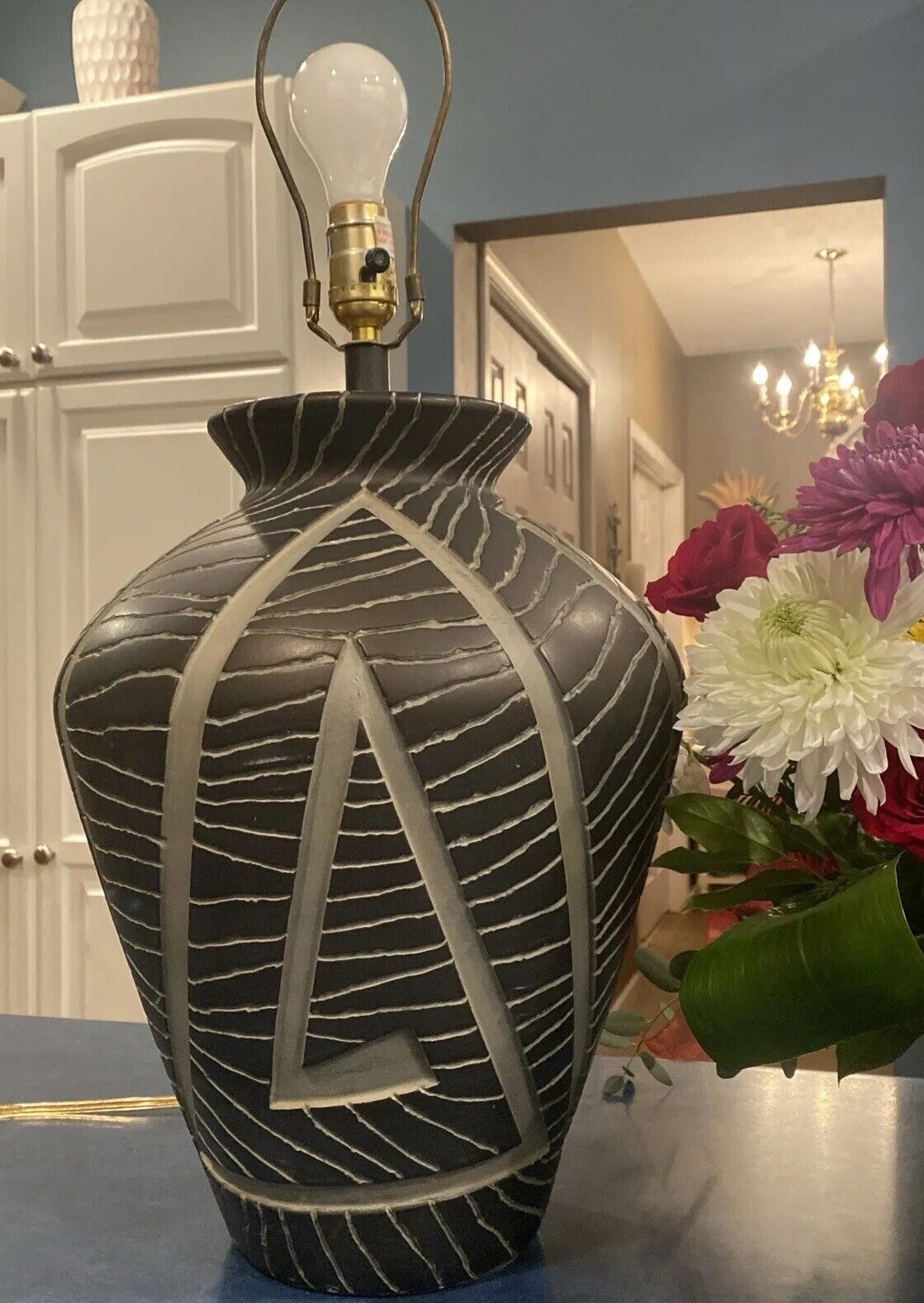 Post Modern Elite Ceramic Table Lamp Geometric Brutalist Black Gray Jan Grof ‘94