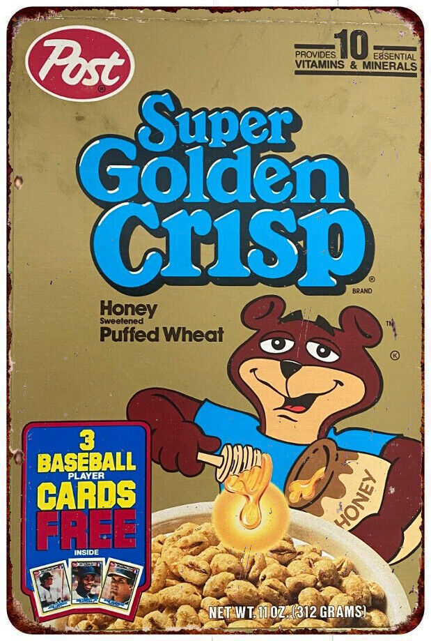 1990s Super Golden Crisp cereal box Vintage Look Reproduction metal sign