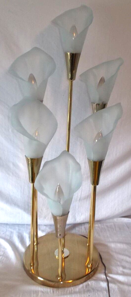 Vintage Brass 6 Light Calla Lily Table Lamp With 3-Way Light 36\