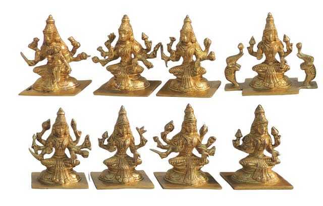 Brass Ashthalakshmi Set Goddess Laxmi Ji Lakshmi Idol Statue Set 8, 4x3x5 Inch