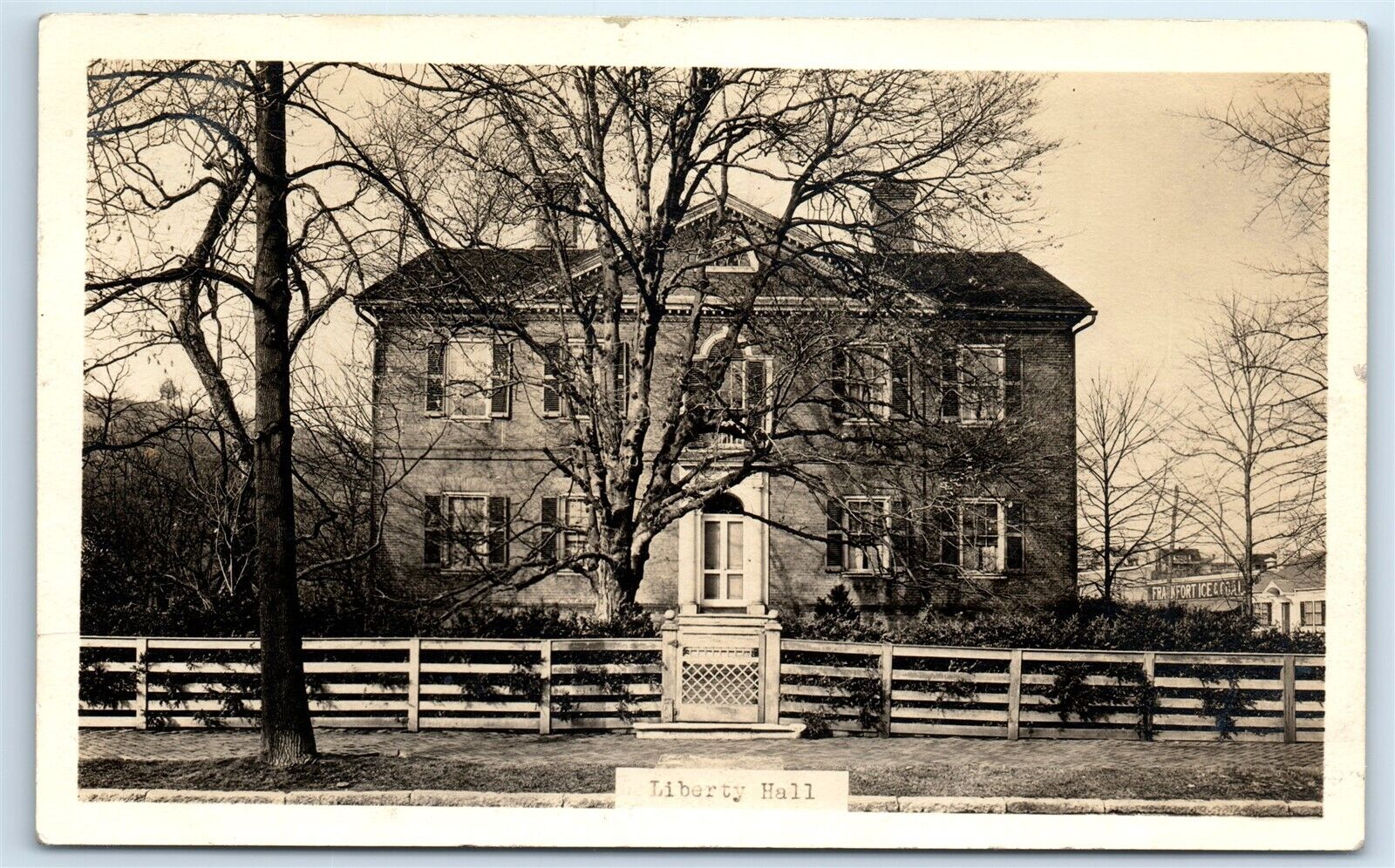 Postcard Liberty Hall, Frankfort Ice & Coal Sign, Frankfort, Kentucky RPPC G184