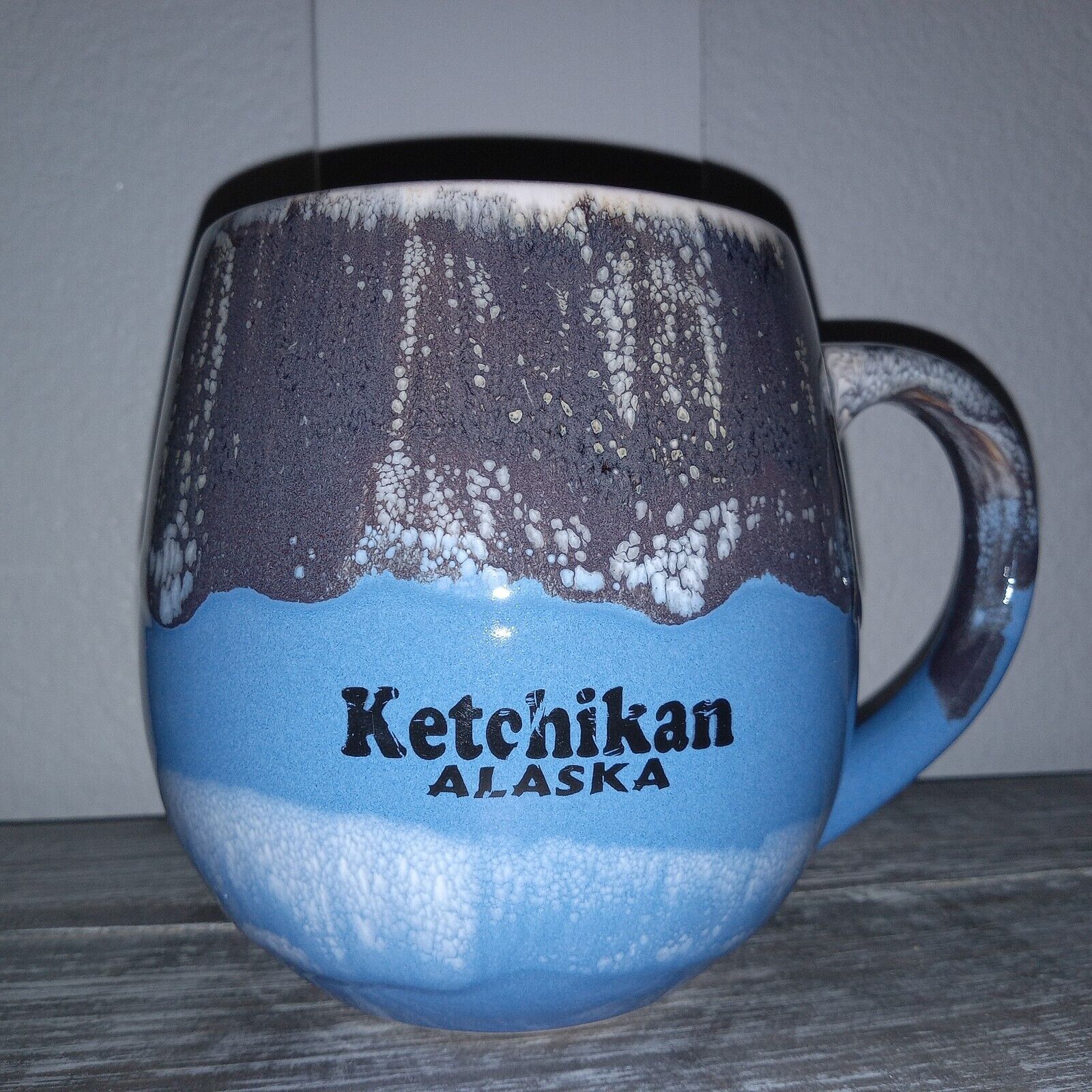 Alaska Mug Ketchikan Coffee Cup Blue Gray Pottery Glazed Natural Drip Artistry 