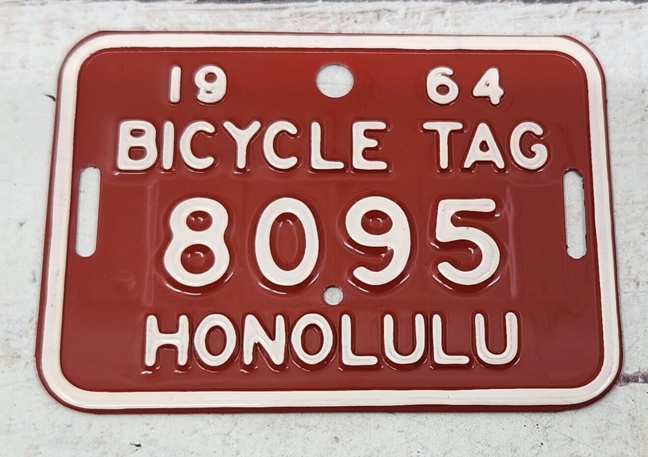 Vintage 1964 Bicycle License Plate Tag Honolulu Hawaii 8095