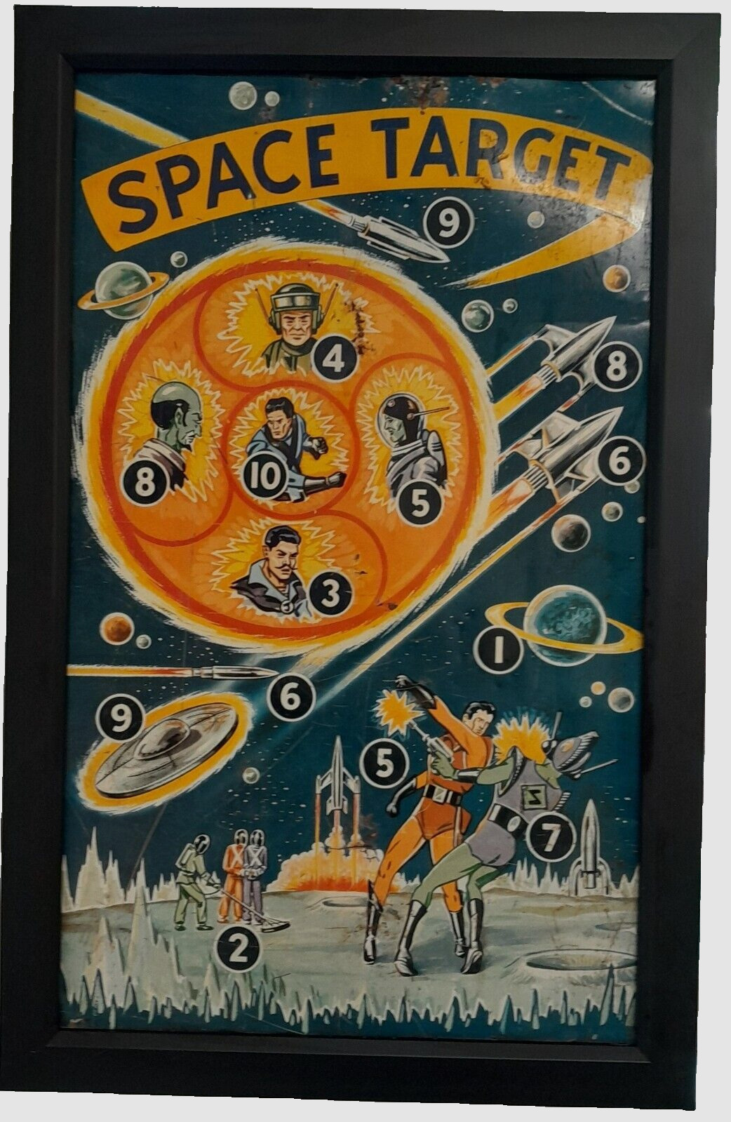 toy vintage dart game SPACE TARGET from Superior circa '50s FRAMED READY TO HANG