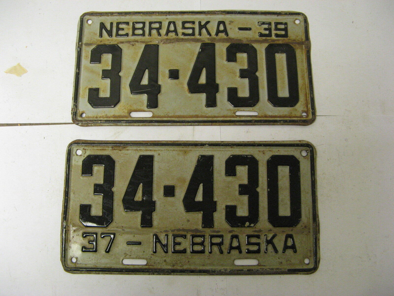1937 37 1939 39 Nebraska NB License Plate Pair 34-430 Fillmore County