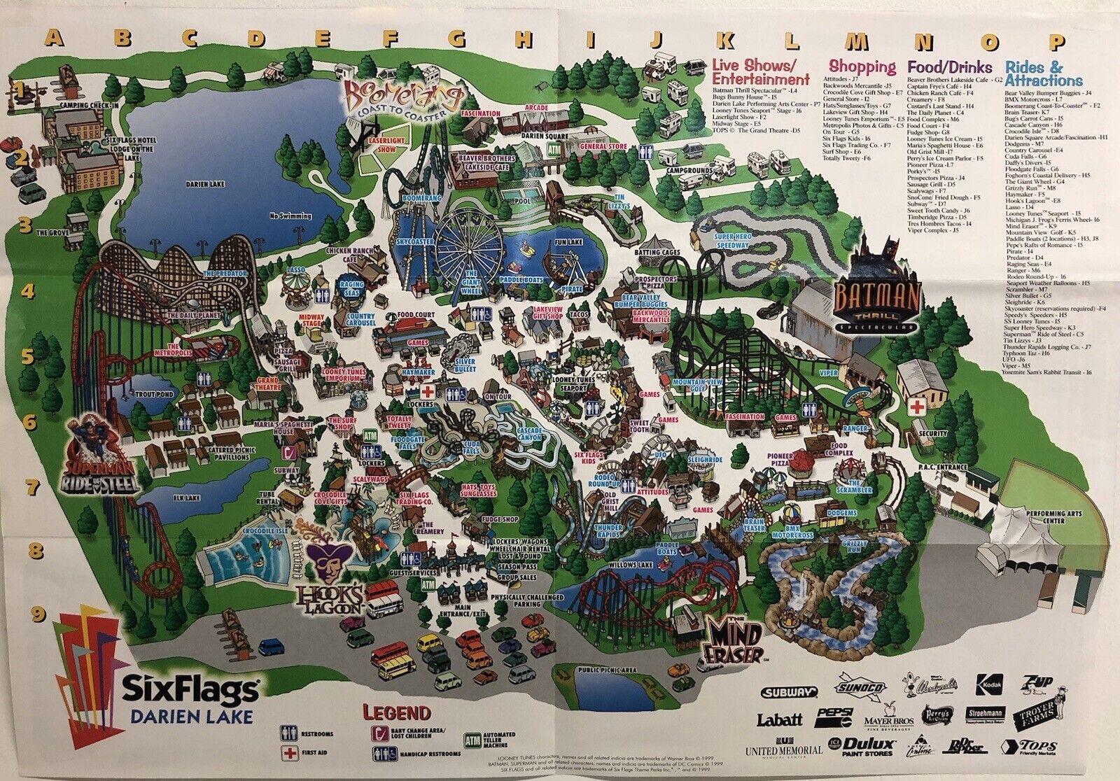 1999 SIX FLAGS DARIEN LAKE Amusement Theme Park Vintage Park Guide Map New York