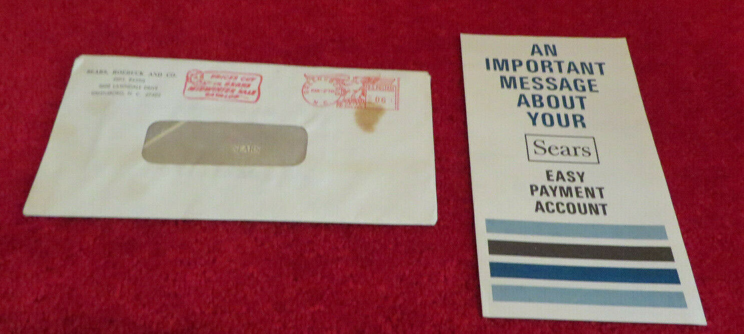 Sears Roebuck Easy Payment Plan Information & Envelope - Postmarked 1970 NC