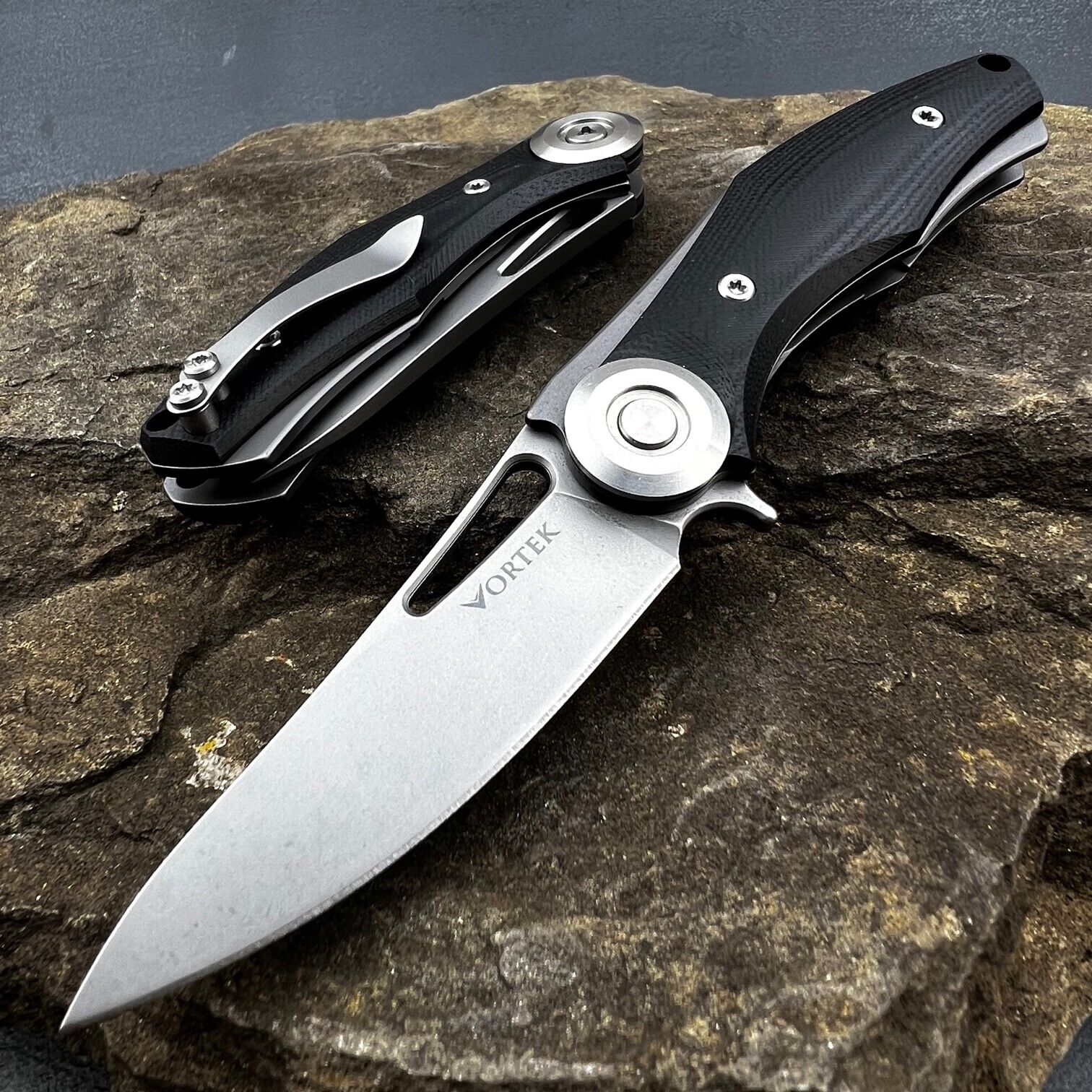 VORTEK MINI MONDO Black G10 D2 Ball Bearing Flipper Blade Folding Pocket Knife