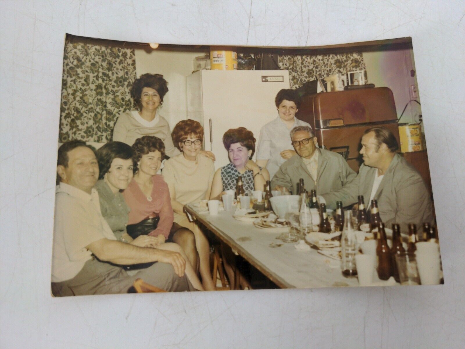 Vintage 1960s Found Art Photo Photograph Family Gathering Party Empty Bottles