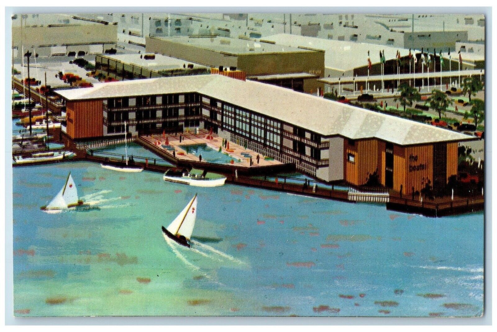 c1960 Boatel Motor Lodge Jack London Square Exterior Oakland California Postcard