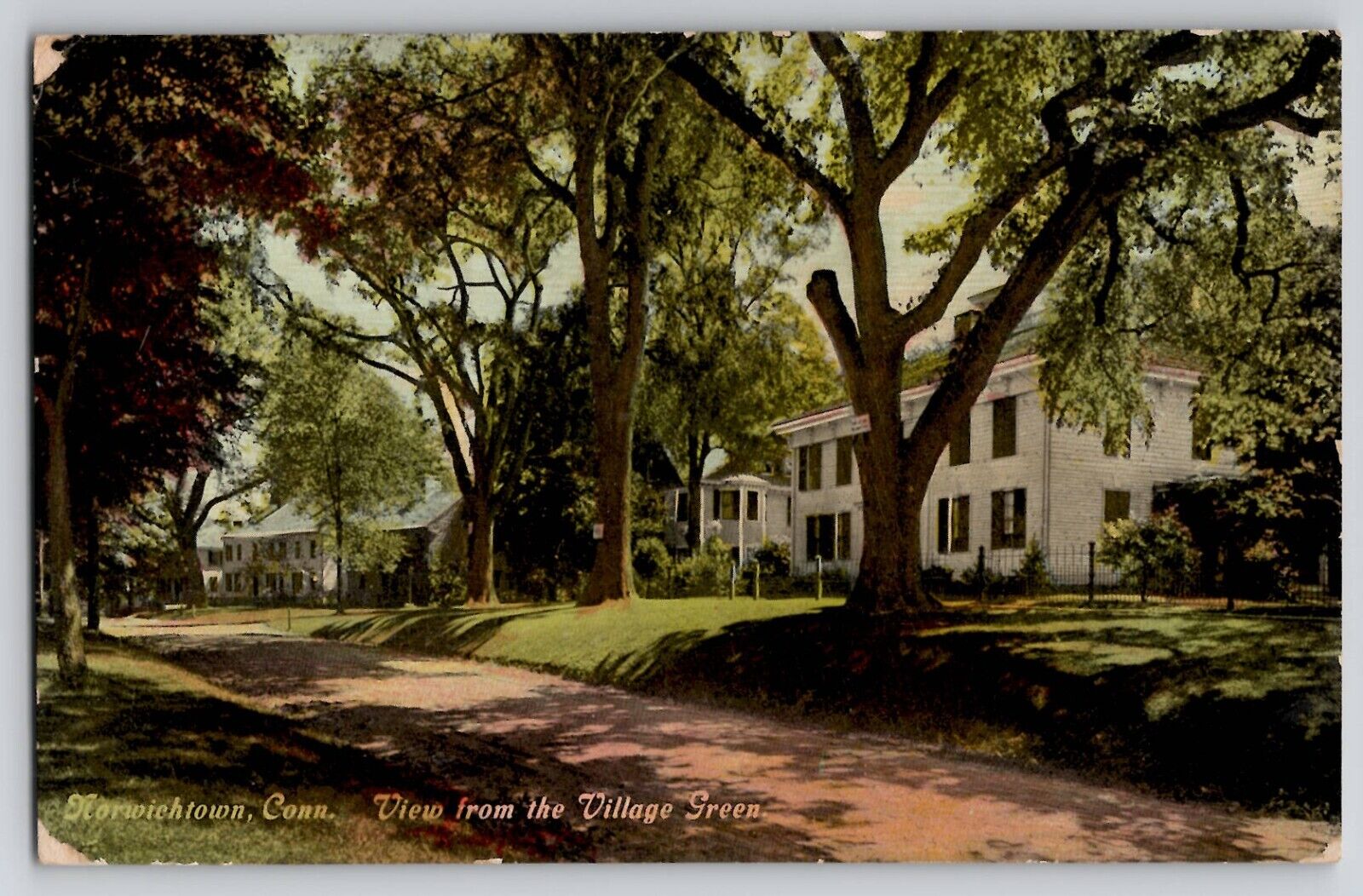 Norwichtown CT View From Village Green Postcard 1910s Street View