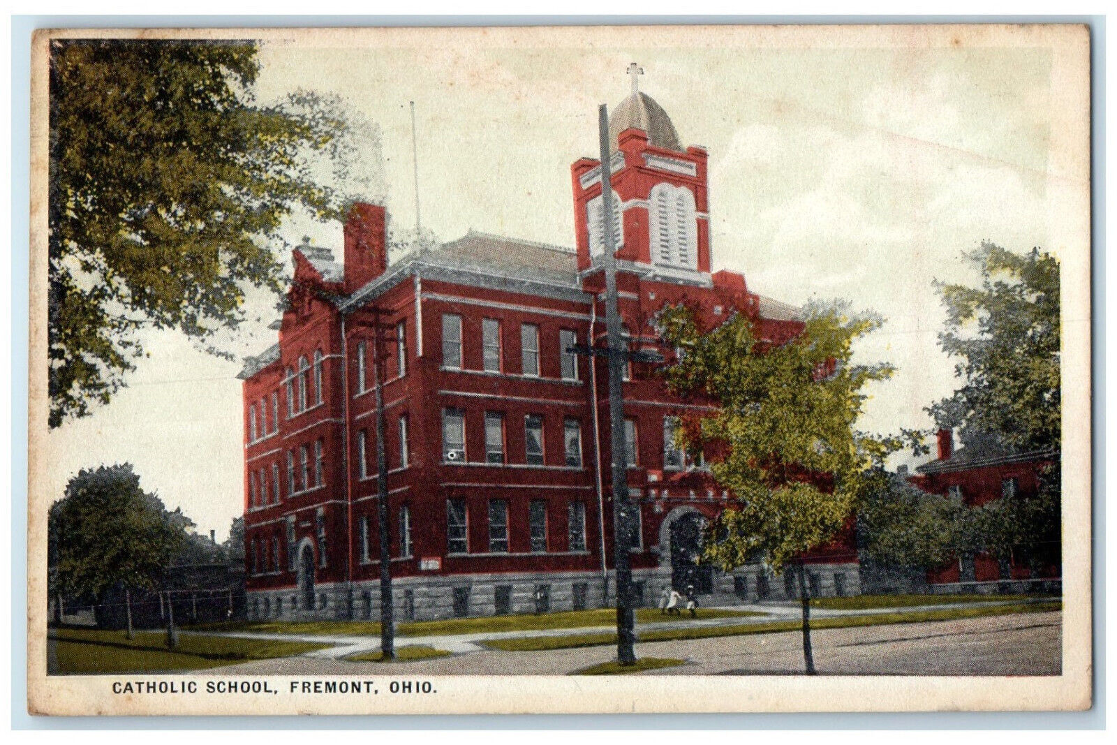 1929 Catholic School Building Fremont Ohio OH Vintage Posted Postcard